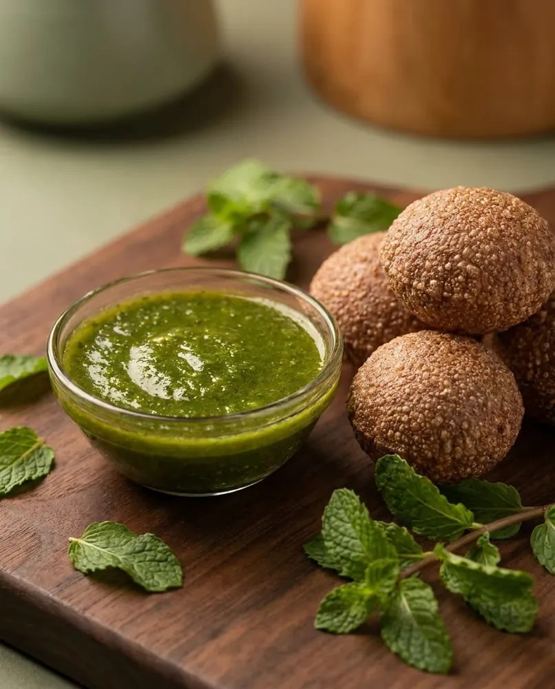 Bowl of pudina pani with gol gappe puris